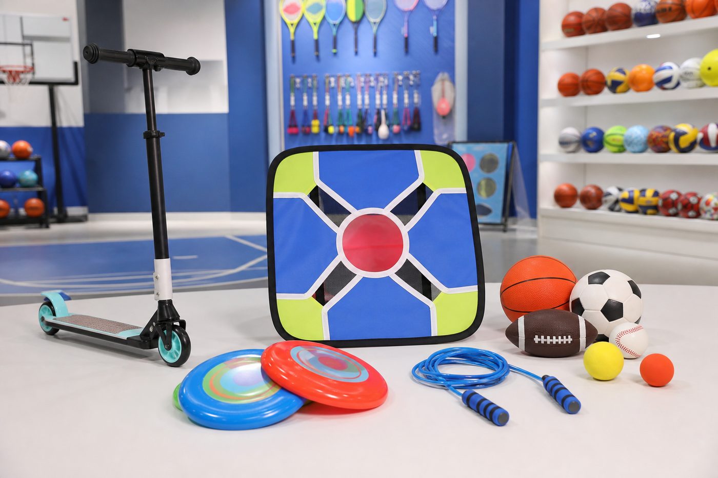 Scooters, sports balls and target games arranged for wholesale review