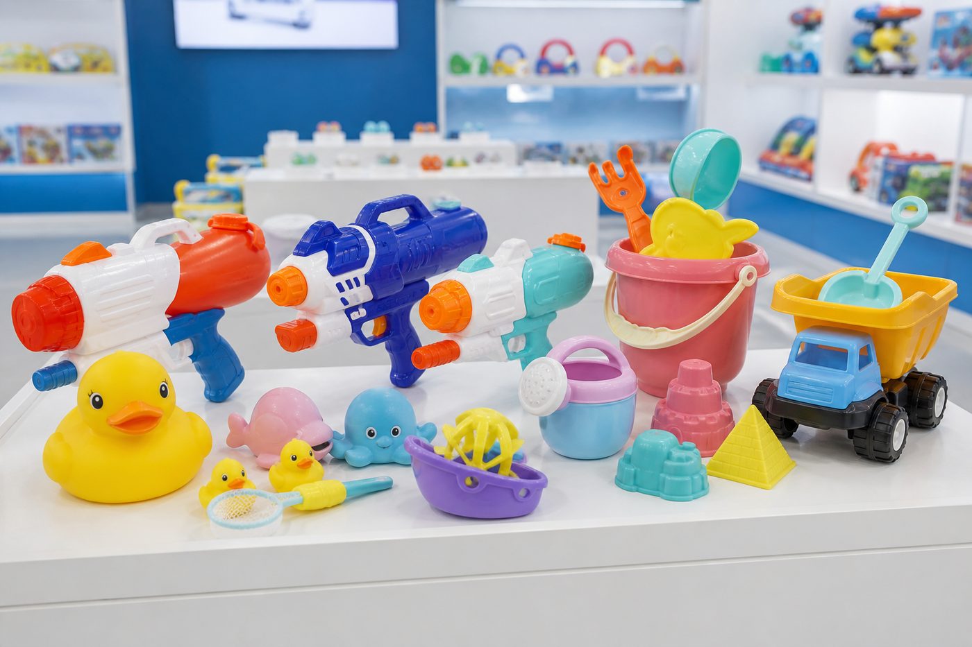 Water blasters, bath toys and beach sand sets for wholesale planning