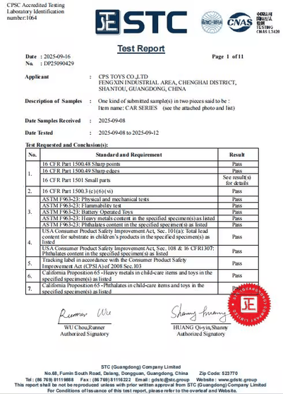 Example ASTM F963 and CPSIA report