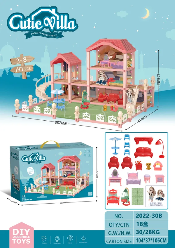 CHT-261980 Wooden House Cottage DIY Building Pretend Play Furniture Toy