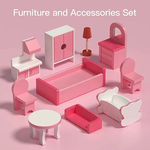CHT-261980 Wooden House Cottage DIY Building Pretend Play Furniture Toy