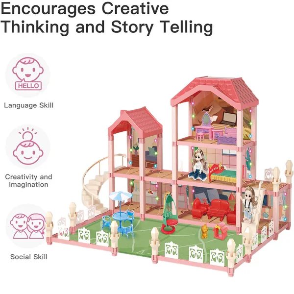 CHT-261980 Wooden House Cottage DIY Building Pretend Play Furniture Toy