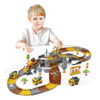 Electric 174Pcs Slot Car Race Track Set with Dinosaur Flexible Track