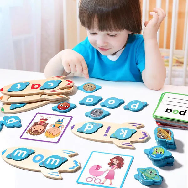 CHT-325555 Montessori Kids Educational Wooden CVC Word Game Writing Spe