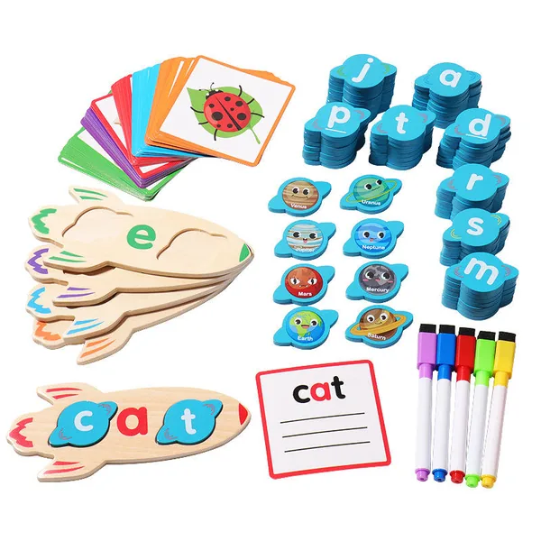 CHT-325555 Montessori Kids Educational Wooden CVC Word Game Writing Spe
