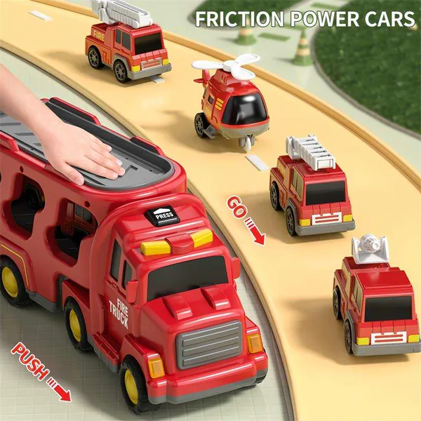 CHT-338778 5 in 1 Friction Powered Fire Truck Play Set for Kids Toys Ed