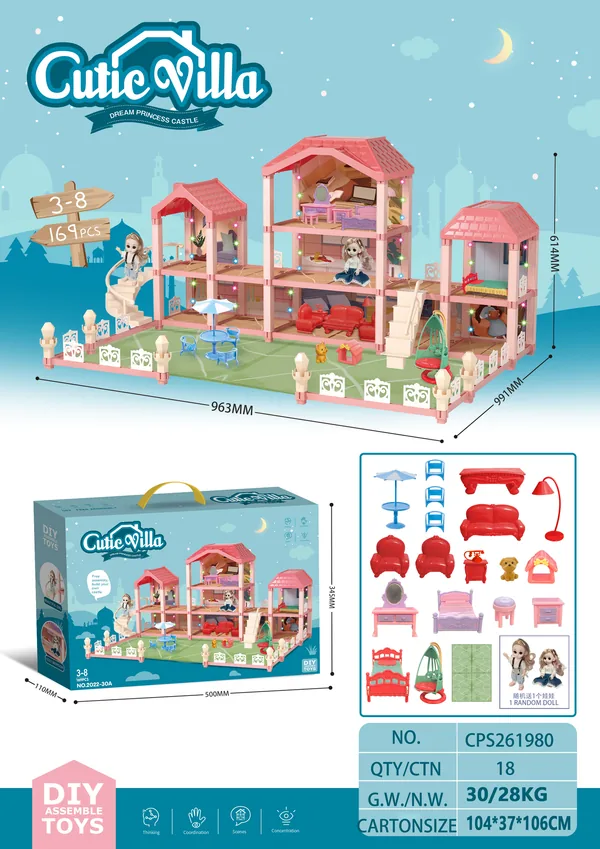 CHT-261980 Wooden House Cottage DIY Building Pretend Play Furniture Toy