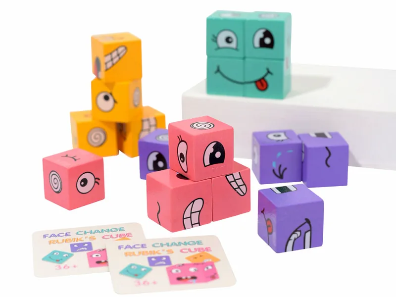 CHT-280236 NEW Wooden Face Changing Magical Cubes Expression Puzzle Bui