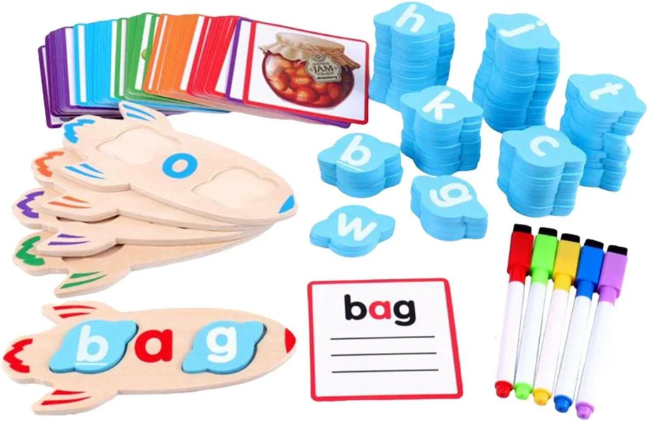 CHT-325555 Montessori Kids Educational Wooden CVC Word Game Writing Spe