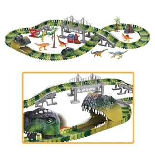 Battery Operated 183PCS Dinosaur Slot Car Racing Track with Light