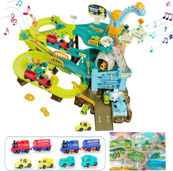 CHT-304620 Dinosaur Climbing Hills Rail Car Construction Play Set with