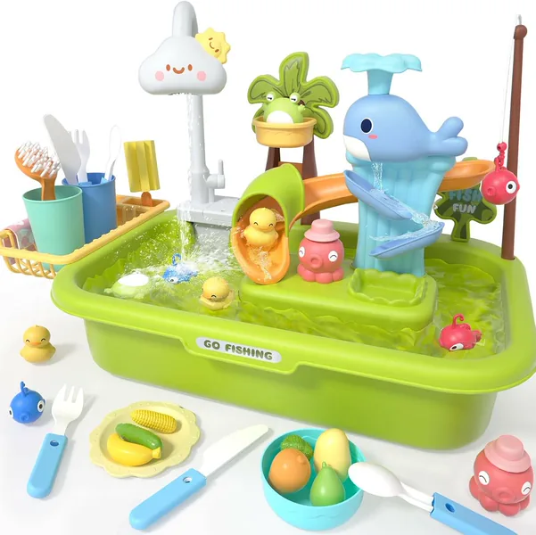 CHT-294663 3-in-1 Plastic Toddler Kitchen Pretend Play Sink with Runnin