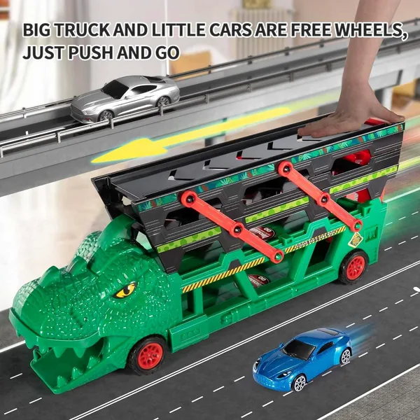 CHT-302886 Diecast Toy Dinosaur Truck with 6 Alloy Cars in 164 Scale wi