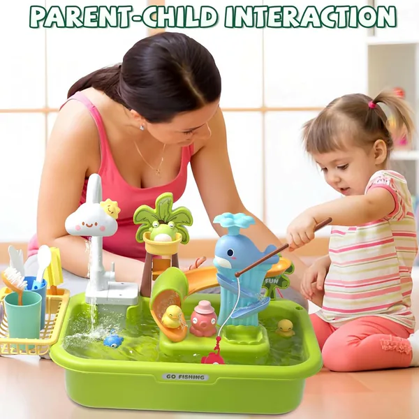 CHT-294663 3-in-1 Plastic Toddler Kitchen Pretend Play Sink with Runnin
