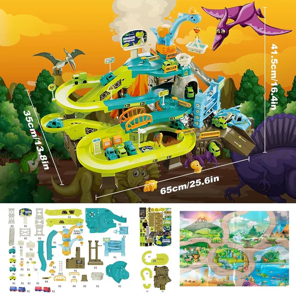CHT-304620 Dinosaur Climbing Hills Rail Car Construction Play Set with