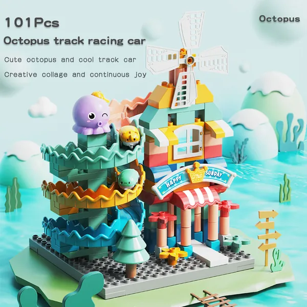 CHT-262869 Kids Large Particle Building Blocks Octopus Track Windmill R