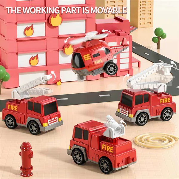 CHT-338778 5 in 1 Friction Powered Fire Truck Play Set for Kids Toys Ed