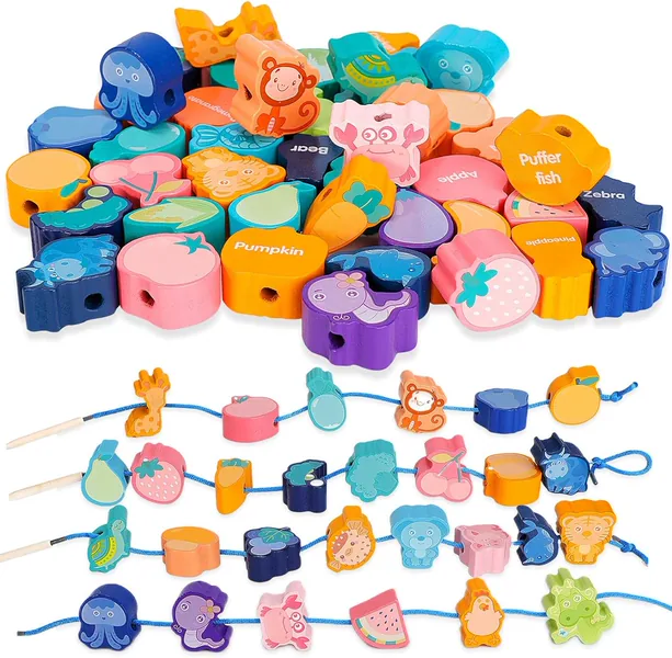 CHT-303997 Threading Beads Set with Storage Box Dinosaur Traffic Animal