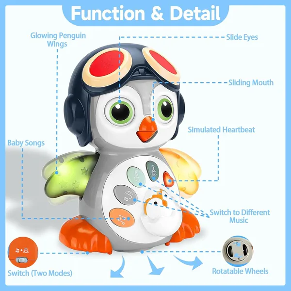 CHT-309692 Infant Tummy Time Toys Crawling Musical Penguin Baby Toys wi