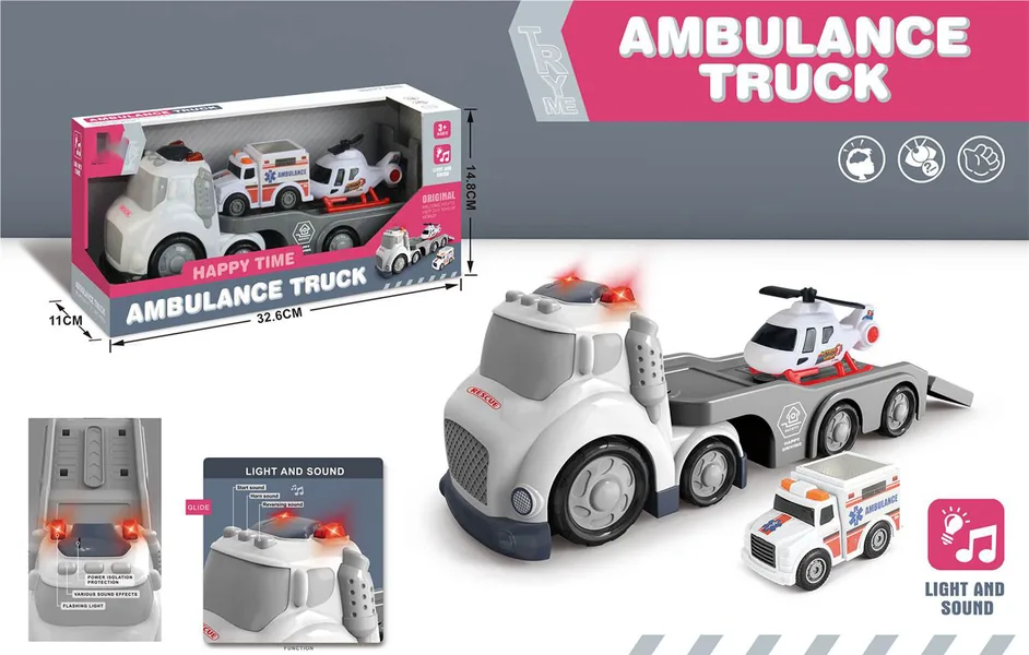 CHT-311980 Outdoor Toy Sliding Cartoon Ambulance Truck Vehicle With Sou