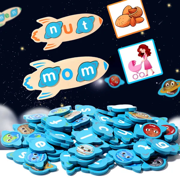 CHT-325555 Montessori Kids Educational Wooden CVC Word Game Writing Spe