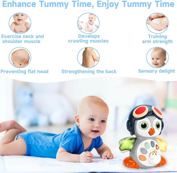 CHT-309692 Infant Tummy Time Toys Crawling Musical Penguin Baby Toys wi